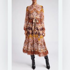 Cara Cara Lolan Geo Print Georgette Midi Dress Women’s Size Medium Rose Dawn NWT